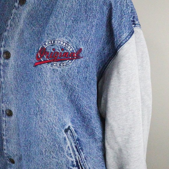 Levis Original Denim Varsity Letterman Bomber Jacket Stranger Thing Style 80's M - Picture 3 of 11